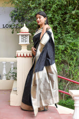 Kavvya Black Soft & Lightweight Mulberry Silk Weaving Saree - KAVVYA 