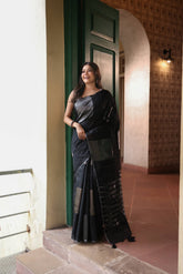 KAVVYA SOFT & LIGHT WEIGHT HANDLOOM WEAVED TUSSAR SAREE WITH BEAUTIFUL GEMOTRIC FIGURES IN THE SAREE SAME COLOUR BLOUSE AND HEAVY PALLU