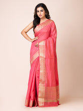 KAVVYA ELEGANT SOFT & LIGHTWEIGHT PINK COLOR DESIGNER THEMED WEAVING SILK SAREE - KAVVYA