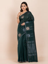 KAVVYA bottle green color benarsi handloom linen weaving silk saree