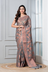 KAVVYA SOFT & LIGHTWEIGHT GREY COLOUR HANDLOOM SAREE