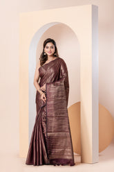 KAVVYA SOFT & LIGHT WEIGHT WINE HANDLOOM SAREE WITH ALLOVER GOLDEN ZARI TEMPLE MOTIFS