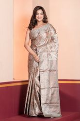 KAVVYA SOFT AND LIGHTWEIGHT METALIC SILVER COLOR WEAVING SILK SAREE