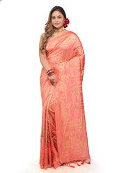 Kavvya Peach Soft And Light Weight Raw Silk Weaving Saree - KAVVYA