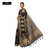 Kavvya Black Soft & Lightweight Rapier Handloom Saree - KAVVYA