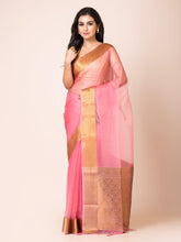 KAVVYA SOOTHING BABY PINK SOFT AND LIGHT WEIGHT BOLLYWOOD STYLE BENARASI ORGANZA WEAVING SILK SAREE - KAVVYA