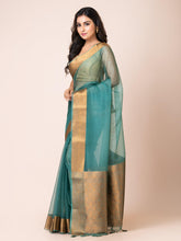 KAVVYA SOOTHING FOREST GREEN SOFT AND LIGHT WEIGHT BOLLYWOOD STYLE BENARASI ORGANZA WEAVING SILK SAREE - KAVVYA