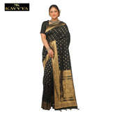 KAVVYA BLACK SOFT & LIGHTWEIGHT CREAMY SILK WEAVING SAREE IN GOLDEN ZARI - KAVVYA
