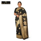 Kavvya Black Soft & Lightweight Kora Organza Weaving Silk Saree - KAVVYA