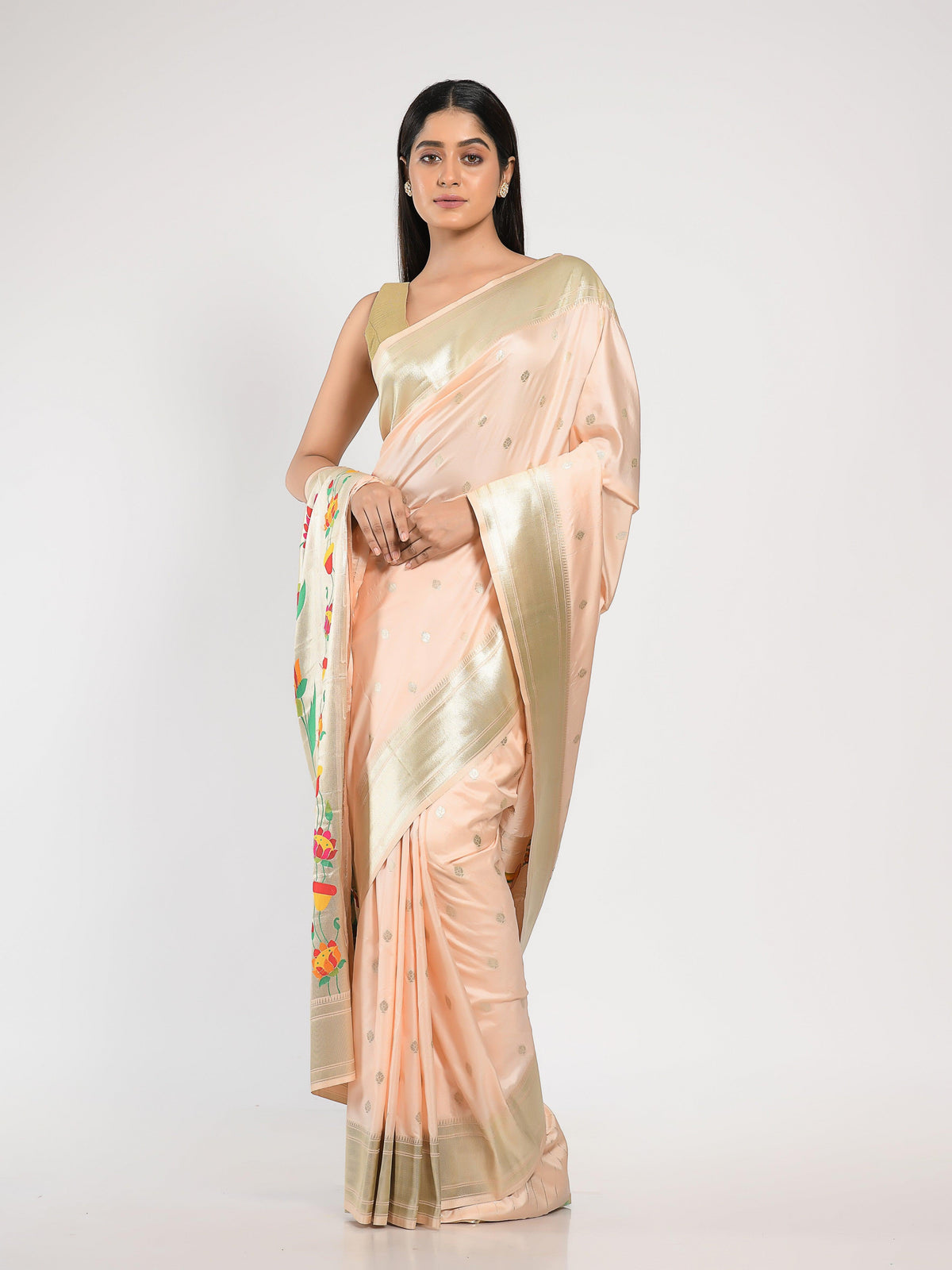 KAVVYA Blush Pink Soft & Lightweight Mulberry Silk Paithani Saree - KAVVYA 