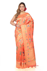Kavvya Peach Soft & Lightweight Raw Silk Weaving Saree - KAVVYA