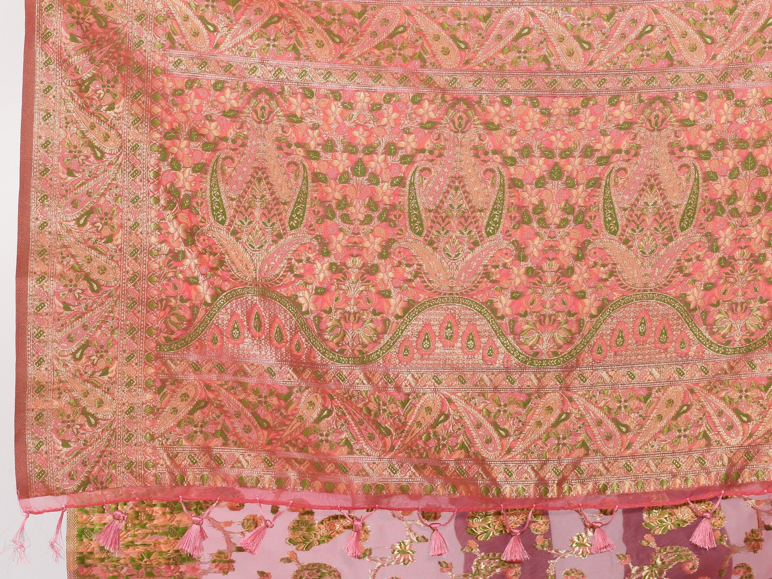 Kavvya Baby Pink Soft & Lightweight Kora Organza Weaving Silk Saree - KAVVYA 