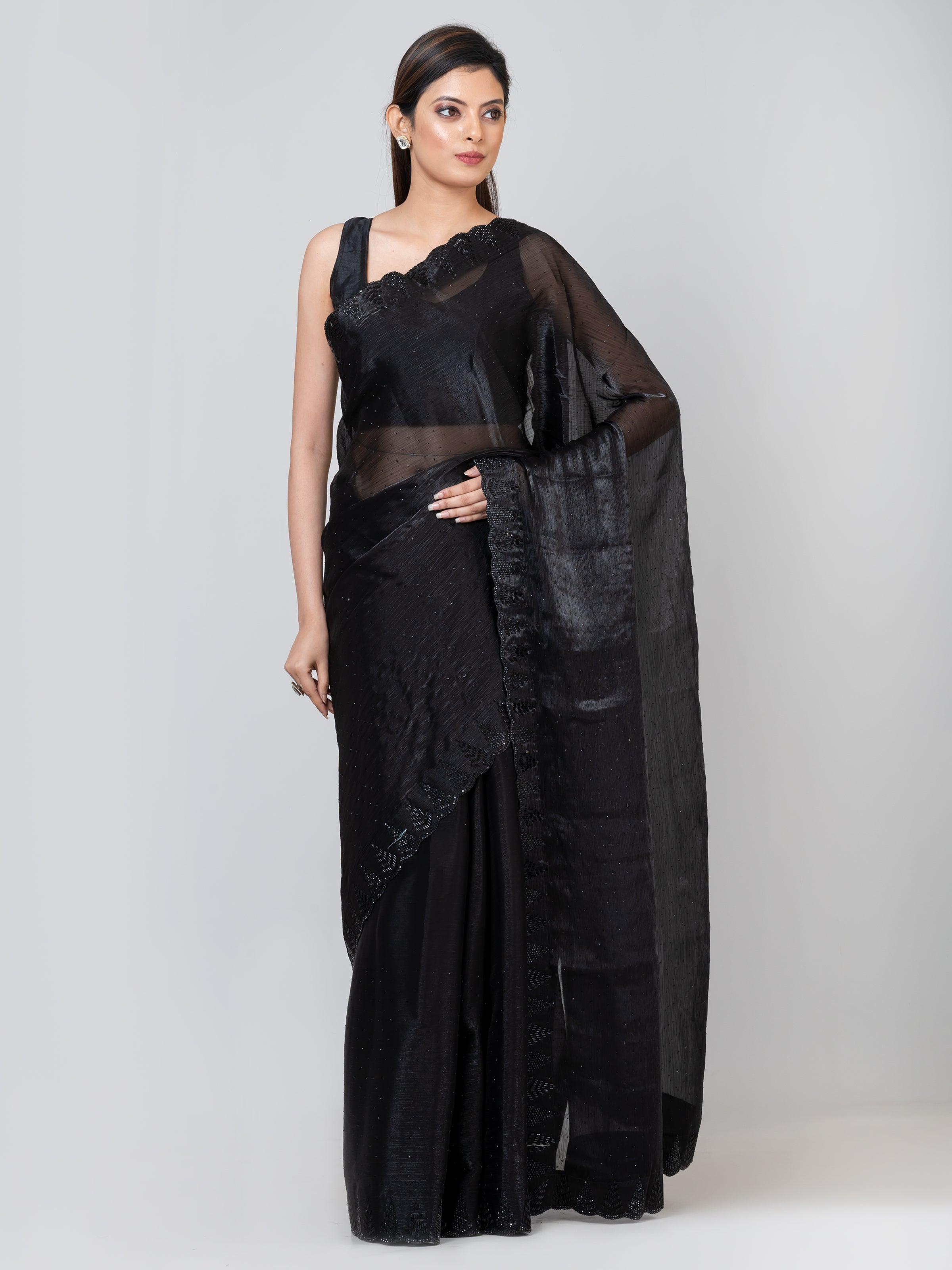 Kavvya Black Color Fancy Hand Emboidery Saree - KAVVYA 