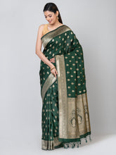 Kavvya Bottle Green Soft & Lightweight Raw Silk Weaving Saree - KAVVYA