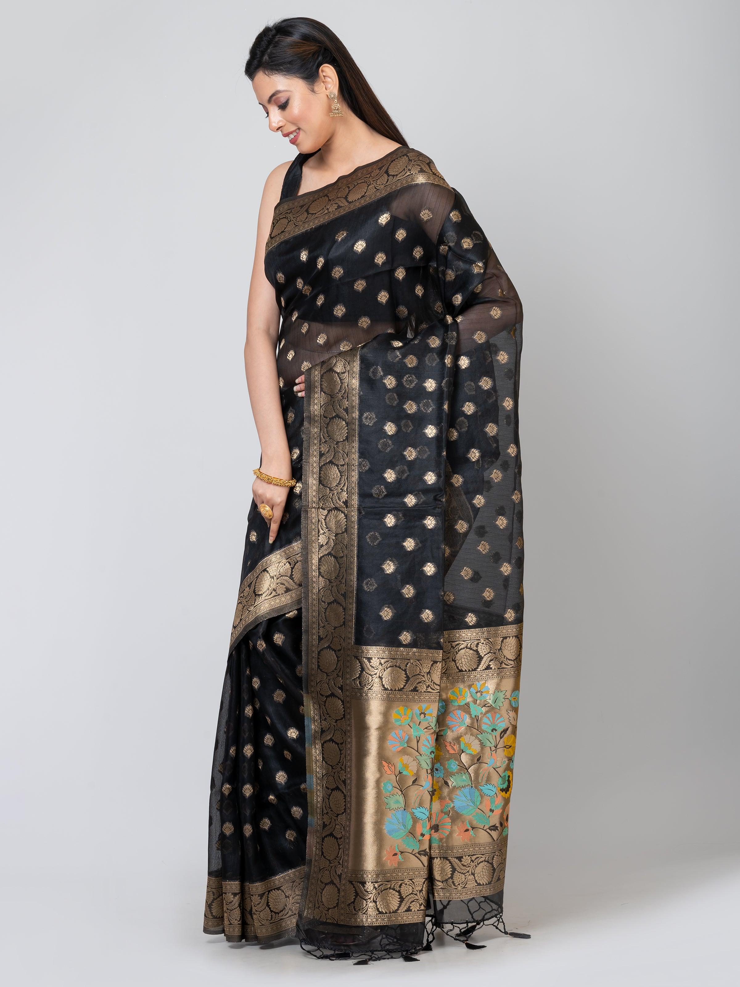 Kavvya Black Soft & Lightweight Benarasi Organza Silk Weaving Saree - KAVVYA 