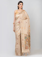 Kavvya Off-White Soft & Lightweight Tussar Silk Weaving Saree - KAVVYA 