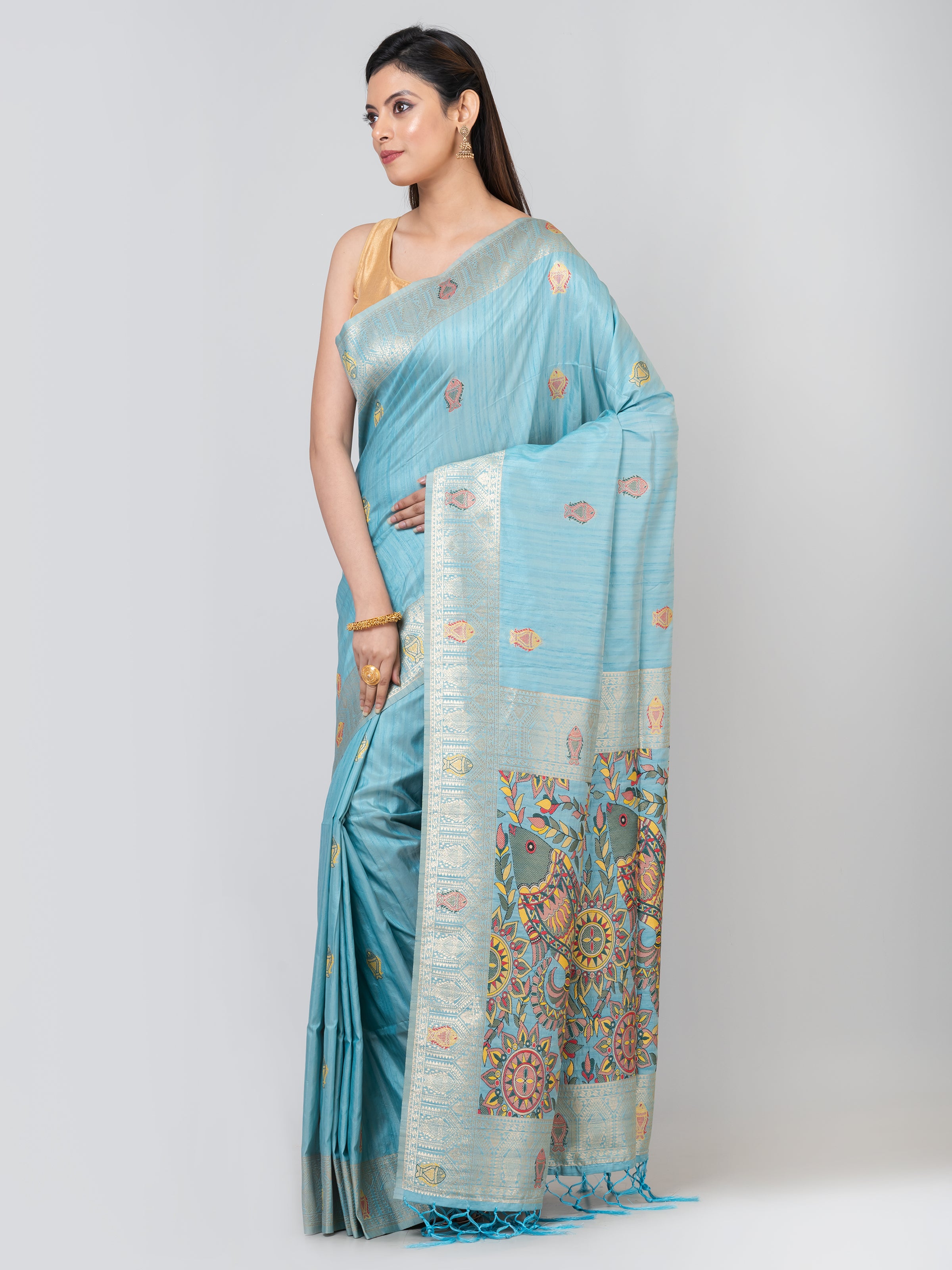 Kavvya Light Skyblue Soft & Lightweight Tussar Silk Weaving Saree - KAVVYA 