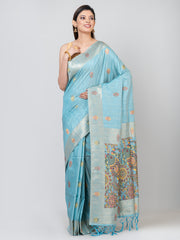 Kavvya Light Skyblue Soft & Lightweight Tussar Silk Weaving Saree - KAVVYA 