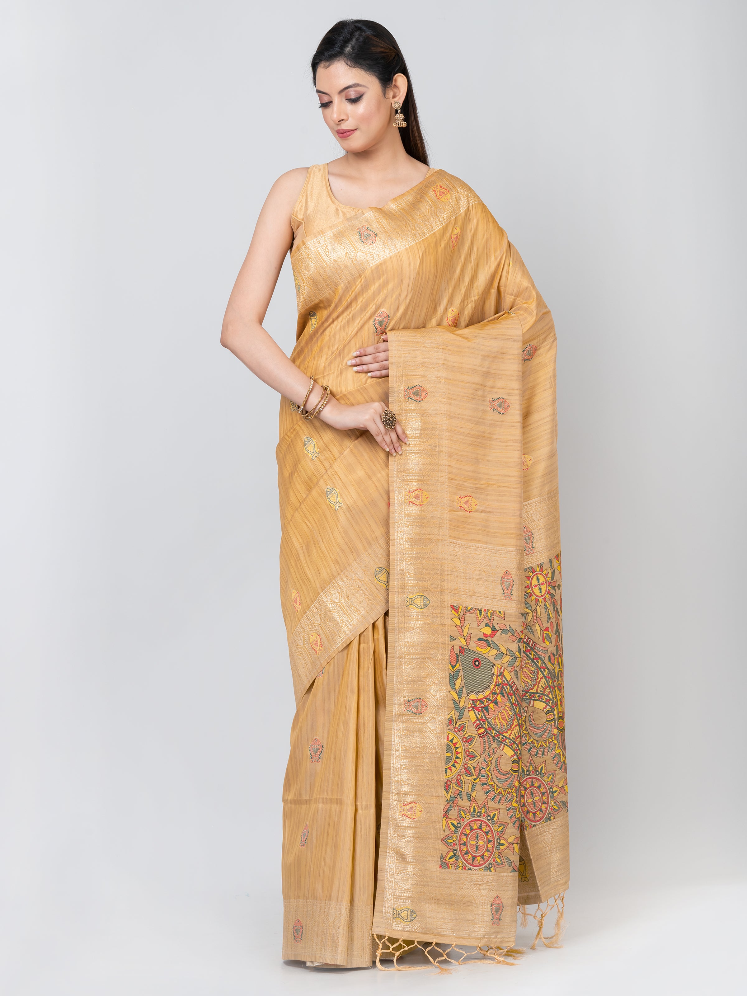 Kavvya Mustard Yellow & Lightweight Tussar Silk Weaving Saree - KAVVYA 