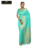Kavvya Sea Green Soft & Lightweight Creamy Silk Weaving Saree In Golden Zari - KAVVYA