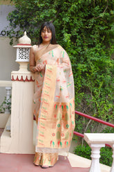 Kavvya Off-White Soft & Lightweight Kora Organza Weaving Silk Saree - KAVVYA