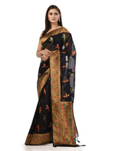 Kavvya Black Soft & Lightweight Kora Organza Weaving Silk Saree In Golden Zari & Multicolor Meena Weaving - KAVVYA