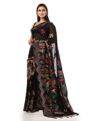 Kavvya Black Soft & Lightweight Taspa Silk Weaving Saree,Body Warli Design In Multicolor Meena Weaving - KAVVYA 
