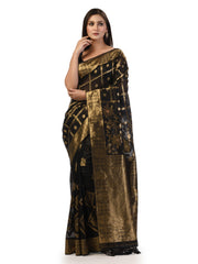 Kavvya Black Soft & Lightweight Kora Organza Weaving Silk Saree In Golden & Silver Zari Weaving - KAVVYA 