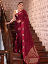 KAVVYA SOFT & LIGHT WEIGHT WINE CREPE SAREE WITH SATIN BORDER