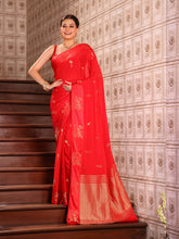 KAVVYA SOFT & LIGHT WEIGHT RED CRAPE SAREE WITH SATIN BORDER