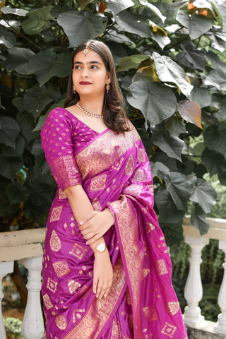 Kavvya Violet Soft & Lightweight Creamy Satin Silk Saree - KAVVYA 