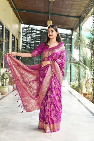 Kavvya Violet Soft & Lightweight Creamy Satin Silk Saree - KAVVYA 