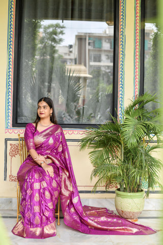 Kavvya Violet Soft & Lightweight Creamy Satin Silk Saree - KAVVYA 