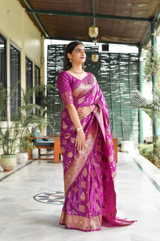 Kavvya Violet Soft & Lightweight Creamy Satin Silk Saree - KAVVYA 