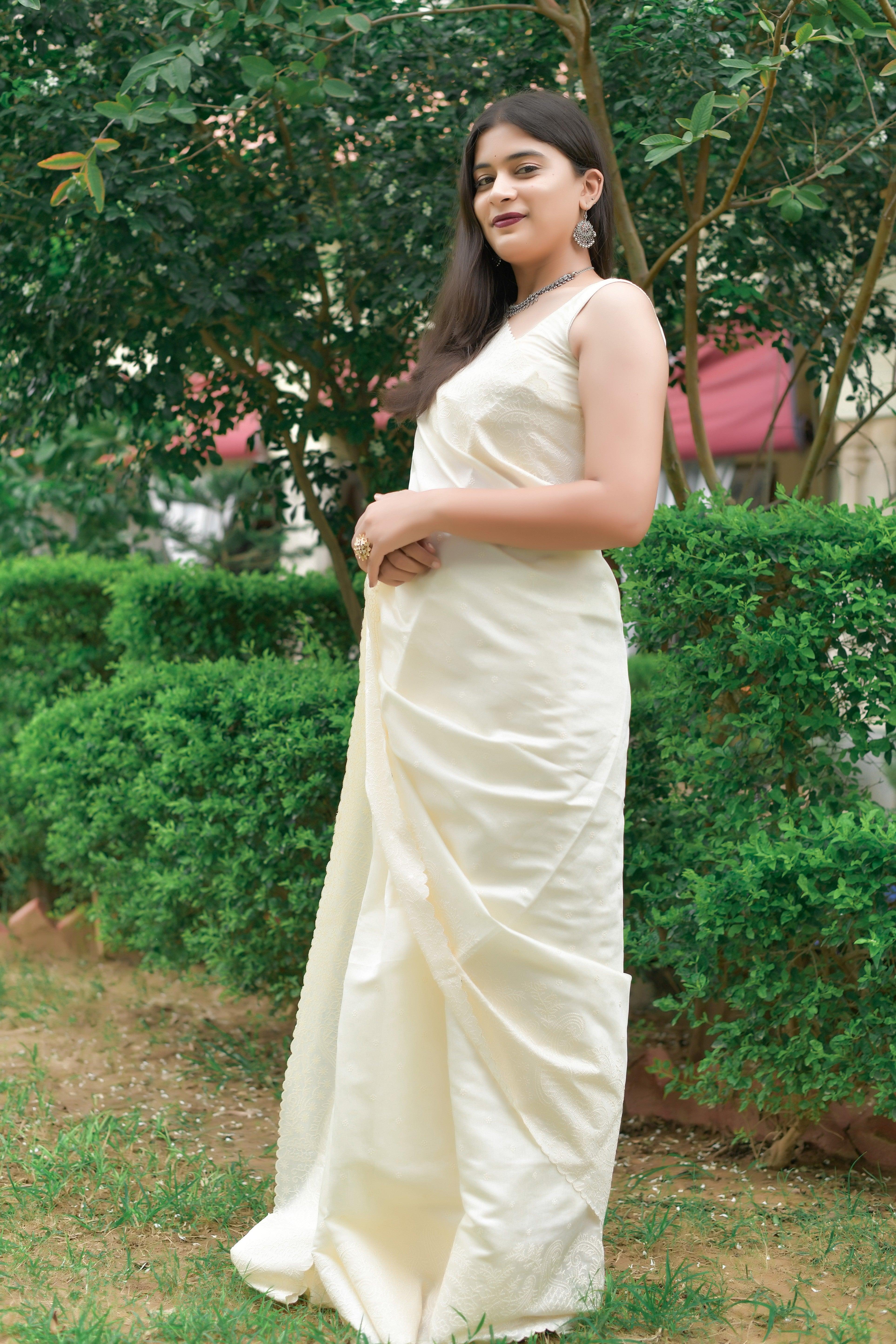 Kavvya Off-White Soft & Lightweight Tussar Silk Saree - KAVVYA 