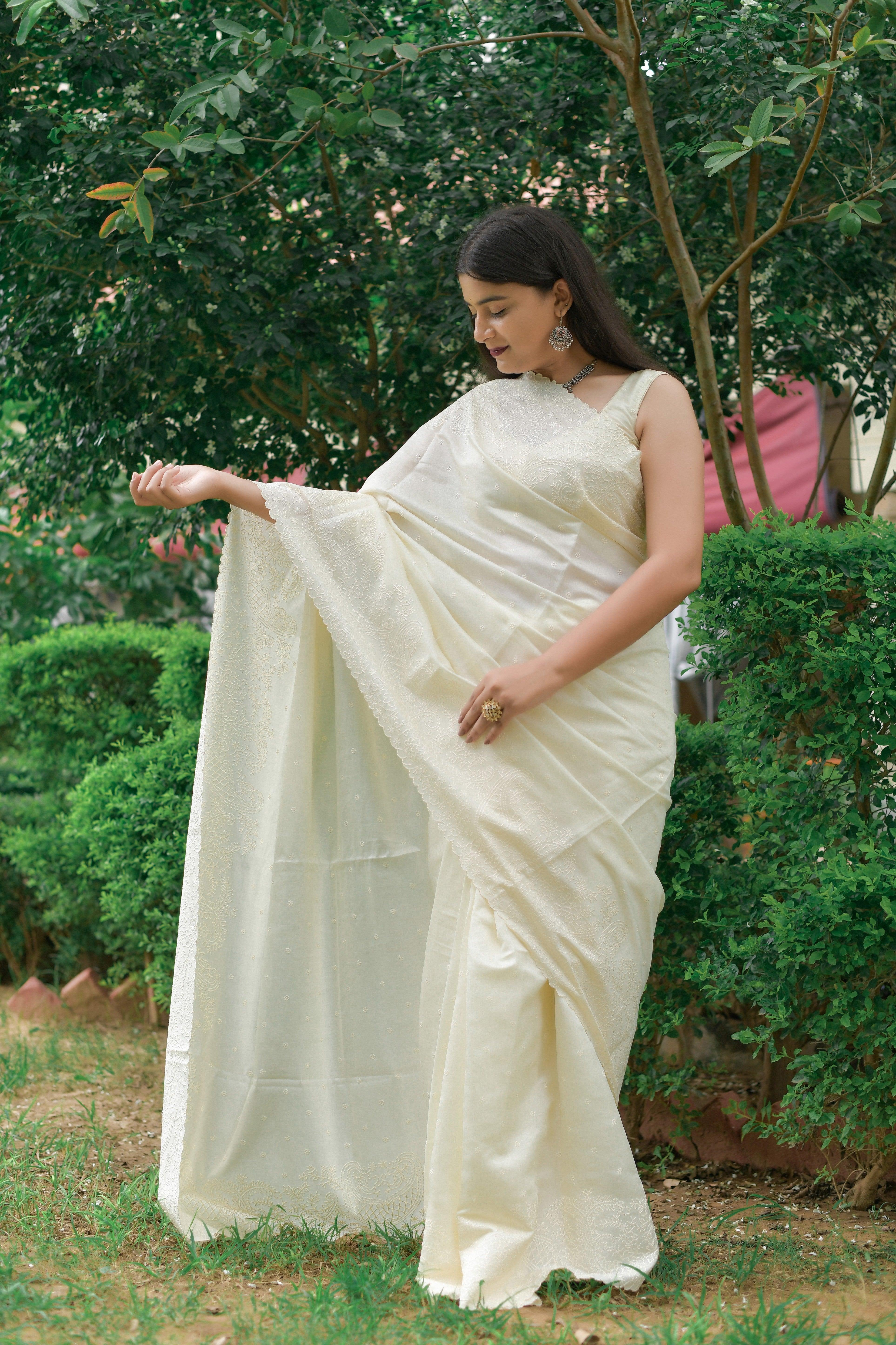 Kavvya Off-White Soft & Lightweight Tussar Silk Saree - KAVVYA 