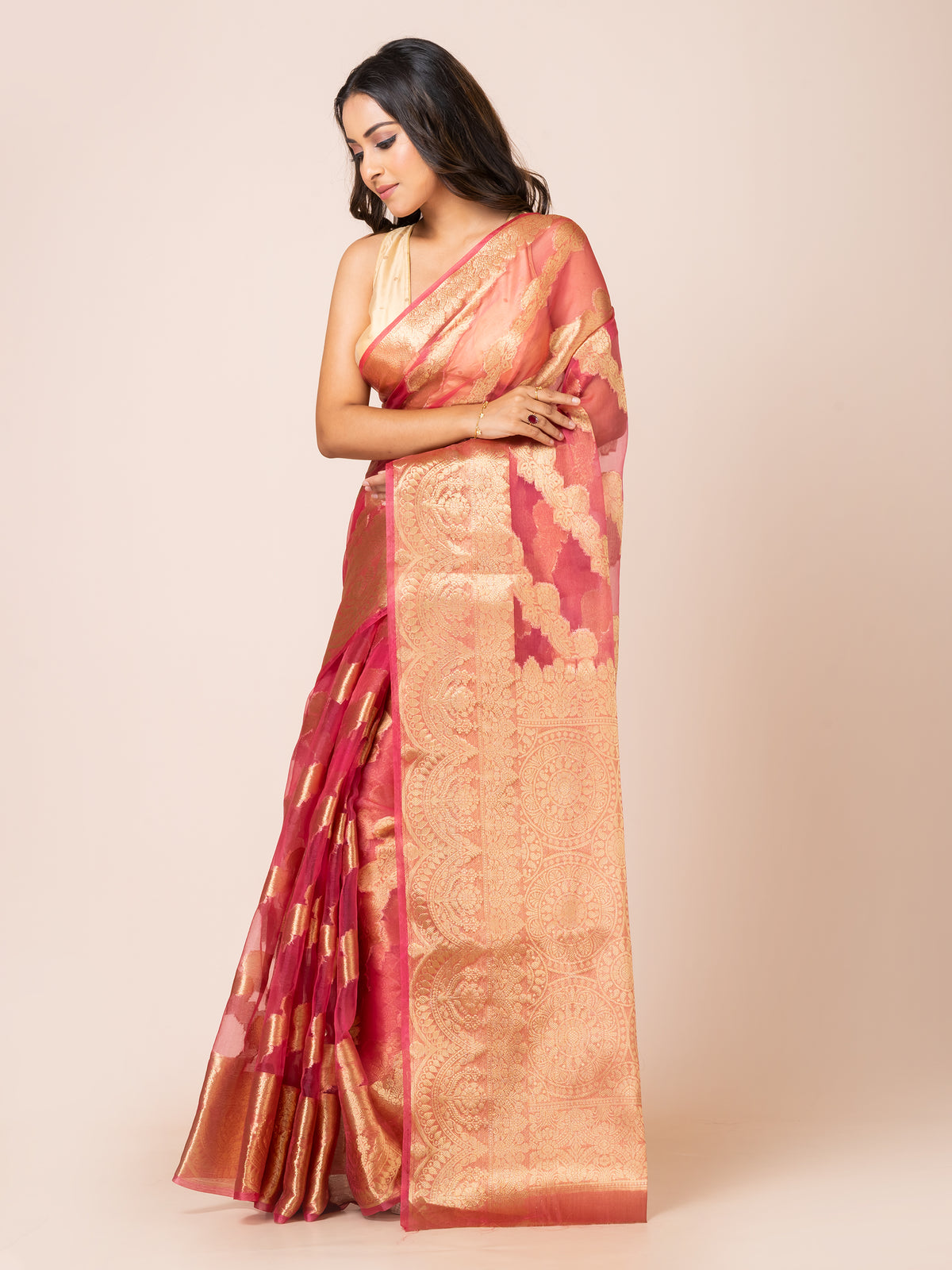 KAVVYA SOFT & LIGHT WEIGHT PINK ORGANZA SILK