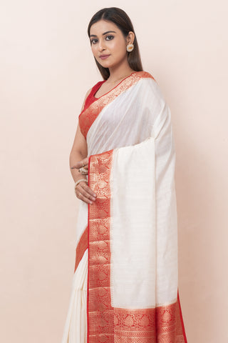 KAVVYA SOFT & LIGHT WEIGHT WHITE RAW SILK SAREE