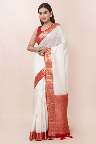 KAVVYA SOFT & LIGHT WEIGHT WHITE RAW SILK SAREE