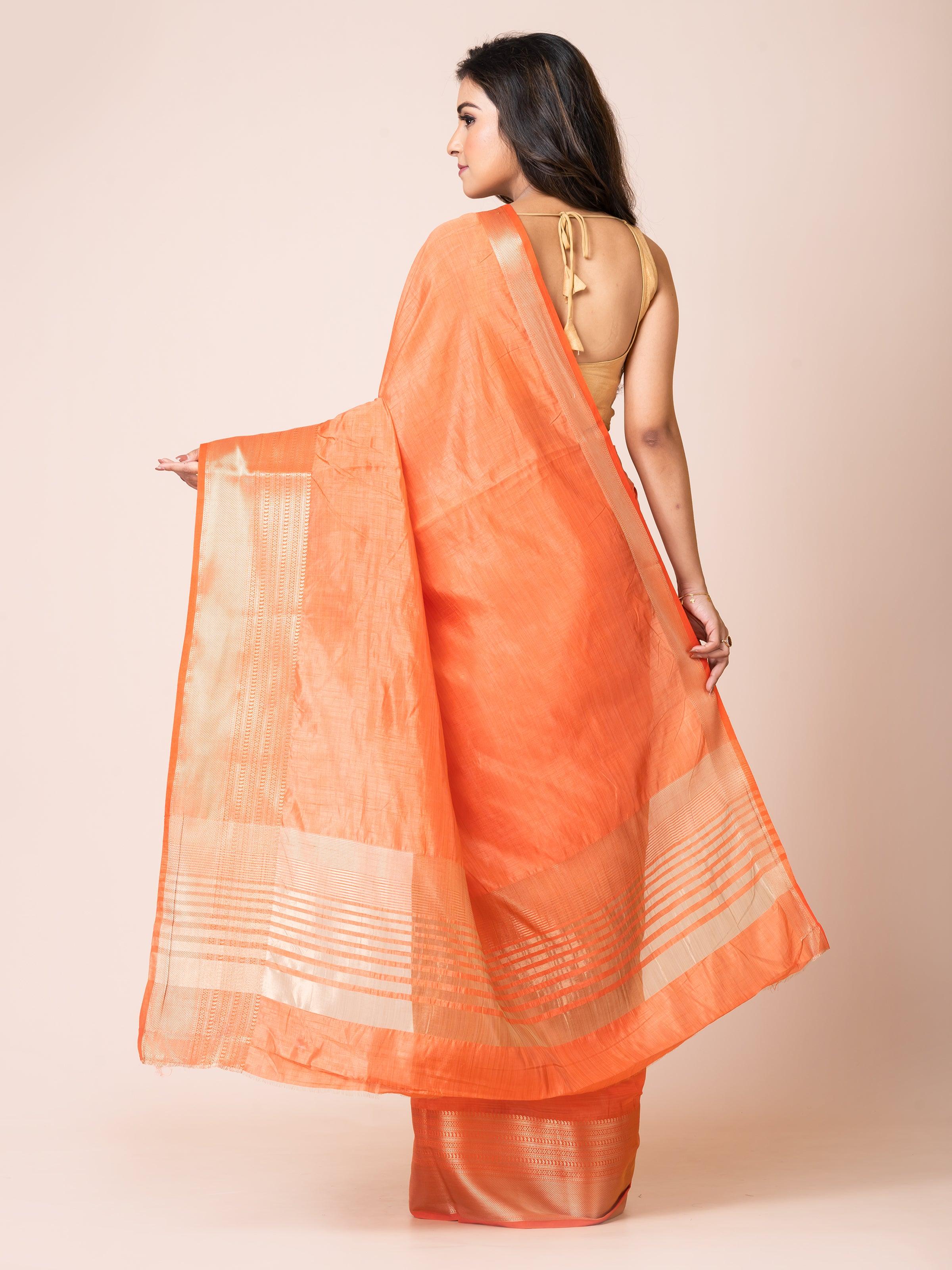 KAVVYA SOOTHING ORANGE SOFT & LIGHT WEIGHT CELEBRITY THEME WEAVING SILK SAREE - KAVVYA 