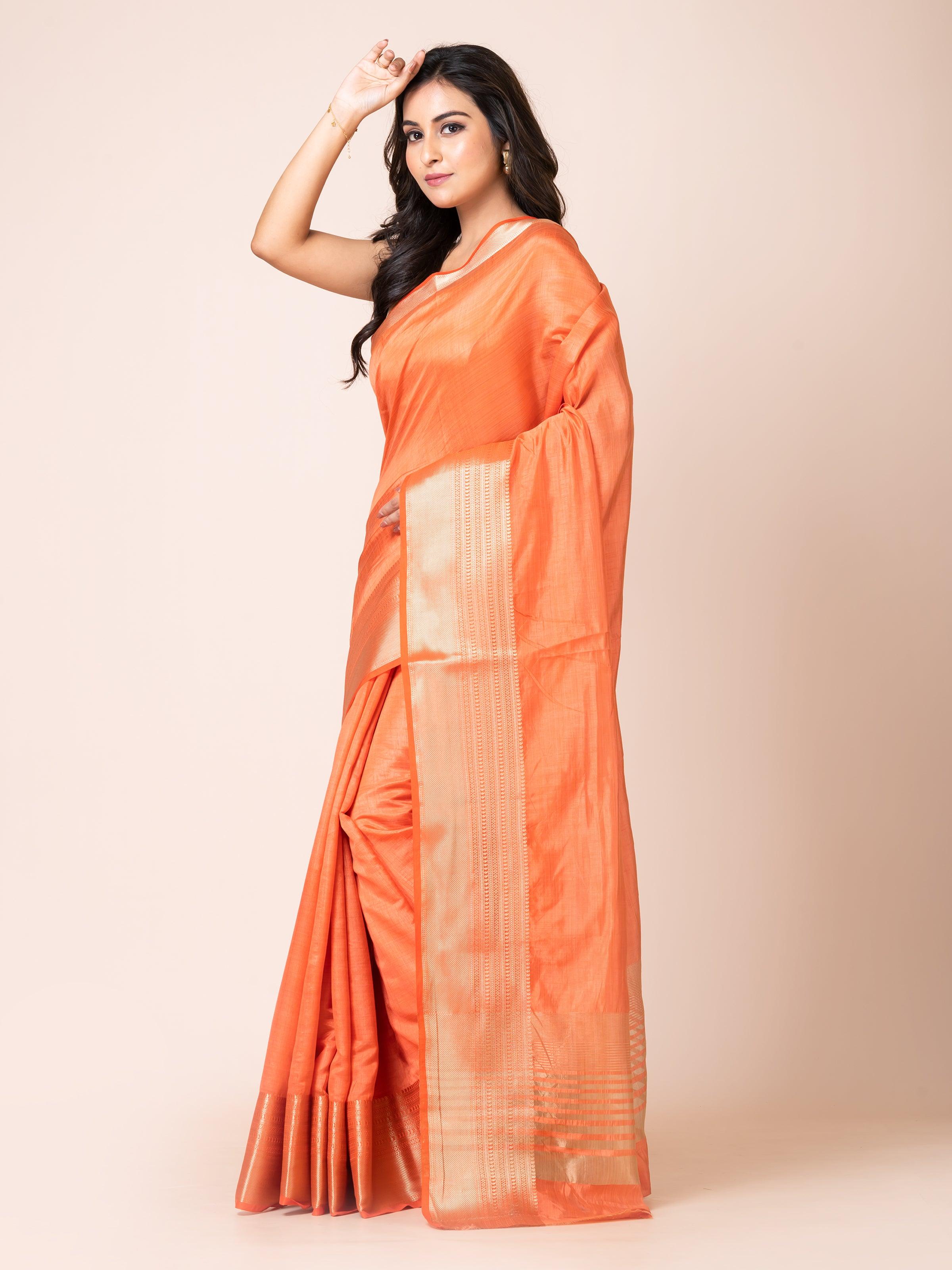 KAVVYA SOOTHING ORANGE SOFT & LIGHT WEIGHT CELEBRITY THEME WEAVING SILK SAREE - KAVVYA 