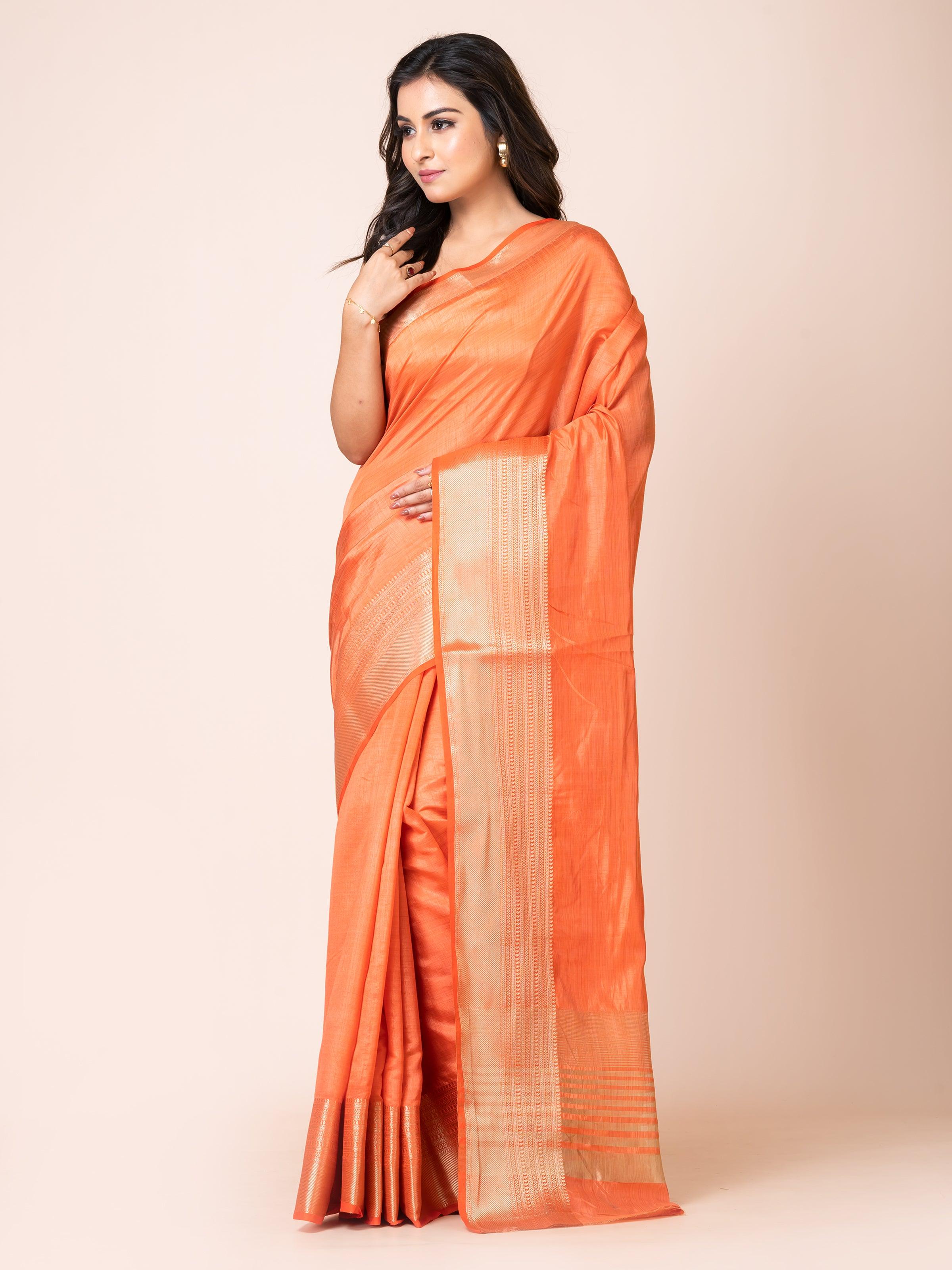 KAVVYA SOOTHING ORANGE SOFT & LIGHT WEIGHT CELEBRITY THEME WEAVING SILK SAREE - KAVVYA 