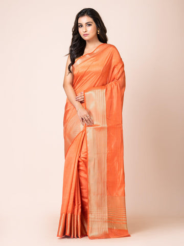 KAVVYA SOOTHING ORANGE SOFT & LIGHT WEIGHT CELEBRITY THEME WEAVING SILK SAREE - KAVVYA 