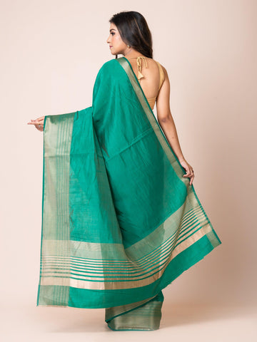 KAVVYA SOOTHING BOTTLE GREEN SOFT & LIGHT WEIGHT CELEBRITY THEME WEAVING SILK SAREE - KAVVYA 