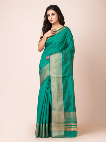 KAVVYA SOOTHING BOTTLE GREEN SOFT & LIGHT WEIGHT CELEBRITY THEME WEAVING SILK SAREE - KAVVYA 