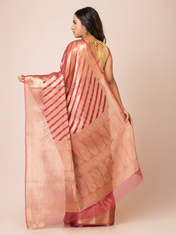 KAVVYA  SOFT & LIGHT WEIGHT PINK ORGANZA SILK WEAVING SAREE