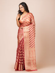 KAVVYA  SOFT & LIGHT WEIGHT PINK ORGANZA SILK WEAVING SAREE