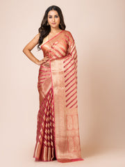 KAVVYA  SOFT & LIGHT WEIGHT PINK ORGANZA SILK WEAVING SAREE