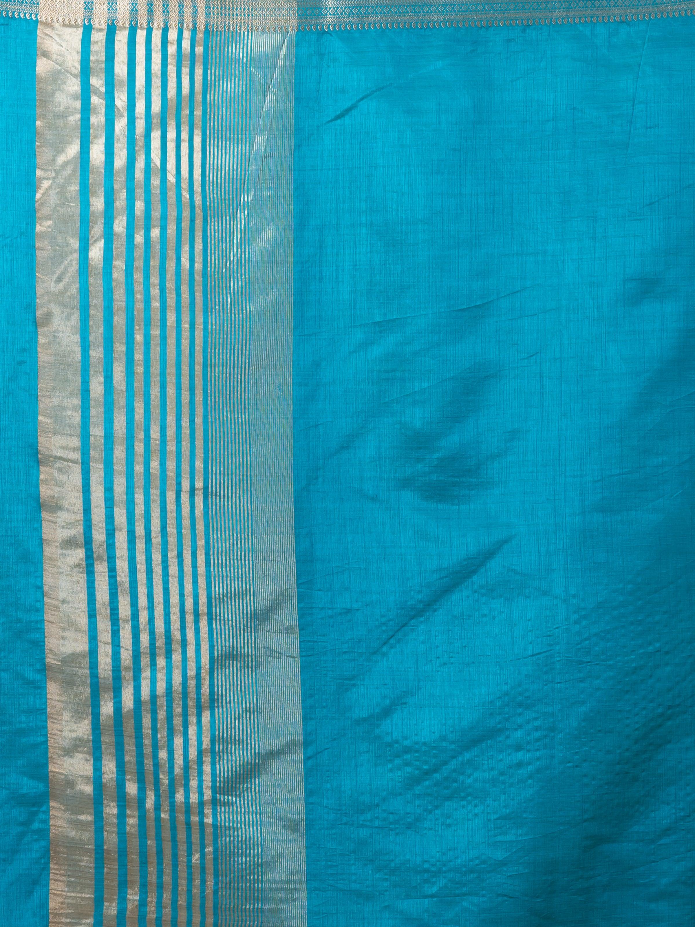 KAVVYA SOOTHING PEACOCK BLUE SOFT & LIGHT WEIGHT CELEBRITY THEME WEAVING SILK SAREE - KAVVYA 