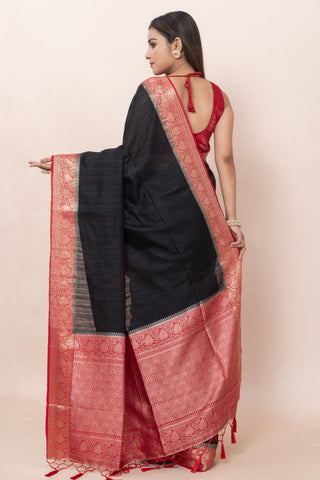 KAVVYA SOFT & LIGHT WEIGHT BLACK RAW SILK SAREE